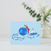 ブルーアースクリスマスボール&小型ボートはがき ポストカード (スタンド正面)