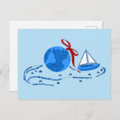 ブルーアースクリスマスボール&小型ボートはがき ポストカード (正面/裏面)