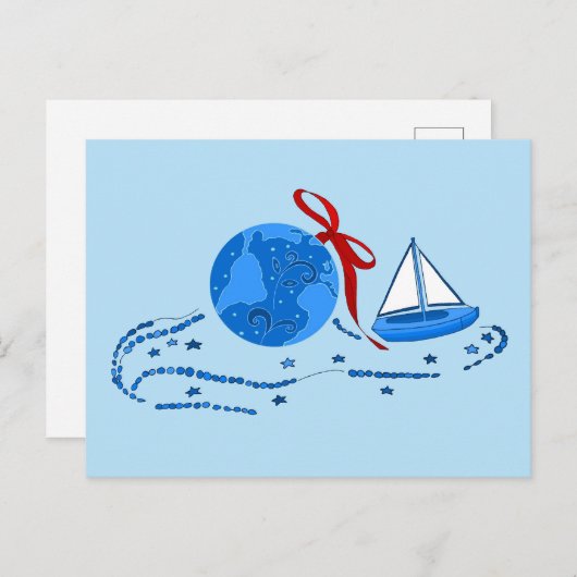 ブルーアースクリスマスボール&小型ボートはがき ポストカード (正面/裏面)