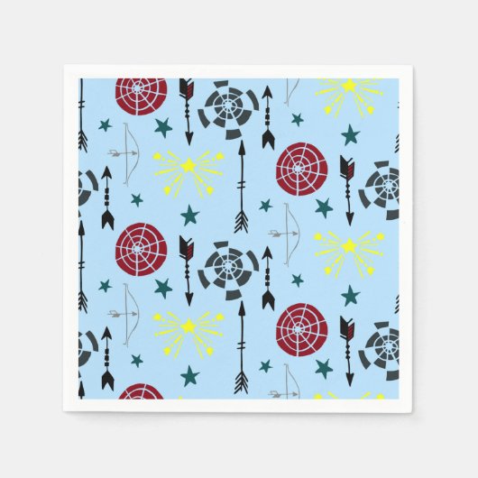 ブルーアーチェリー弓矢と標的 スタンダードカクテルナプキン (正面)
