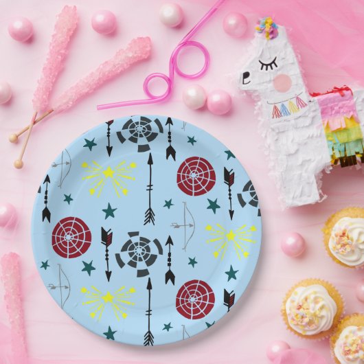 ブルーアーチェリー弓矢と標的 ペーパープレート (パーティー)