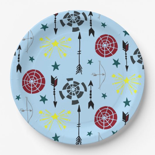 ブルーアーチェリー弓矢と標的 ペーパープレート (正面)