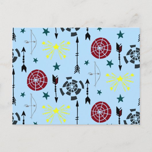 ブルーアーチェリー弓矢と標的 ポストカード (正面)