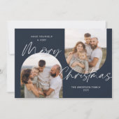 ブルーアーチフォトスクリプモダントエレガントクリスマス シーズンカード (正面)