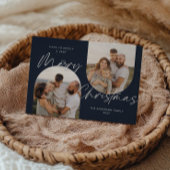 ブルーアーチフォトスクリプモダントエレガントクリスマス シーズンカード