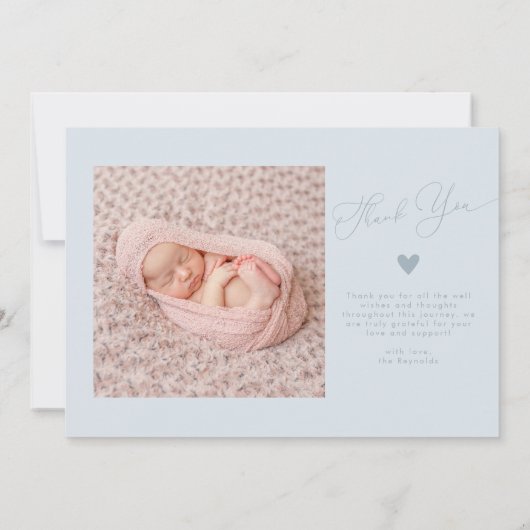 ブルーアーチフレーム感謝していユイ誕生のお知らせ 案内状 (裏面)