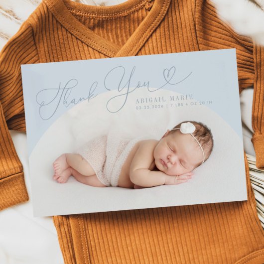 ブルーアーチフレーム感謝していユイ誕生のお知らせ 案内状