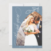 ブルーアーチボタニカルリーフ結婚のサンキューカード サンキューカード (正面)