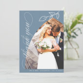 ブルーアーチボタニカルリーフ結婚のサンキューカード サンキューカード (スタンド正面)