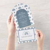 ブルーアーチボーホレインボーベビーシャワー オールインワン招待状 (貼ってはがせる)