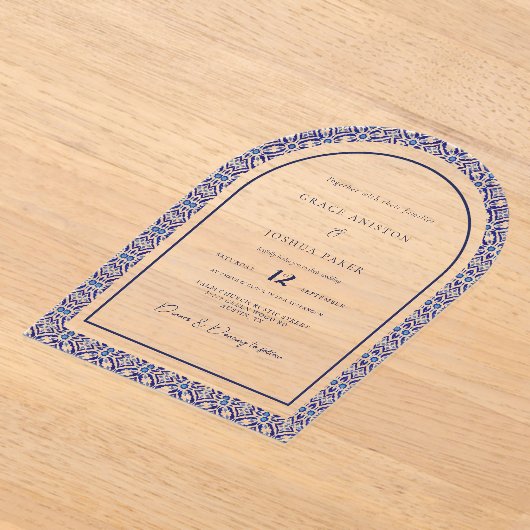 ブルーアーチメキシカンタラベスペインのラ結婚ス アクリル招待状 (レイダウン)