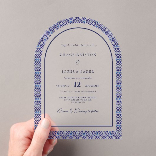 ブルーアーチメキシカンタラベスペインのラ結婚ス アクリル招待状 (インサイチュ (ポータブル))