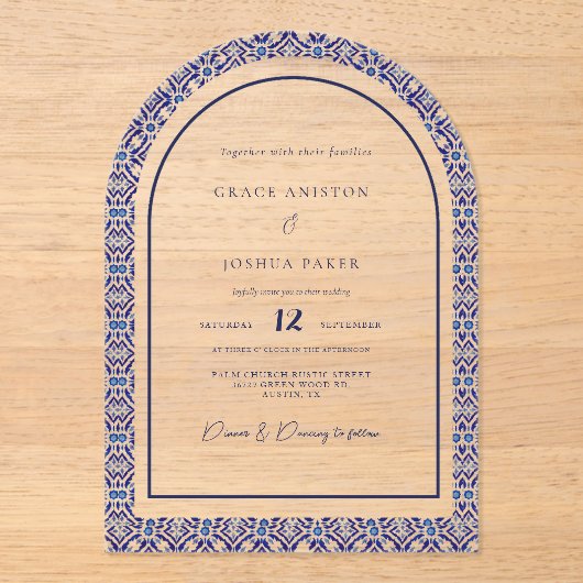 ブルーアーチメキシカンタラベスペインのラ結婚ス アクリル招待状 (正面)