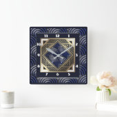 ブルーアートデコ スクエア壁時計 (ホーム)
