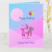 ブルーアートピンク誕生日おひれグリーティング カード (黄色い花)