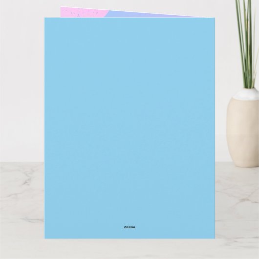 ブルーアートピンク誕生日おひれグリーティング カード (裏面)