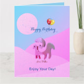 ブルーアートピンク誕生日おひれグリーティング カード (正面)