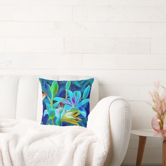 ブルーアートフラワーズかわいらし装飾用クッション クッション (ソファ)