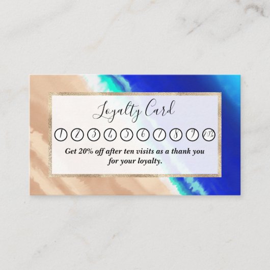 ブルーアートモダンティール（緑がかった色）サンディビーチウォーターカラー ロイヤリティカード (正面)