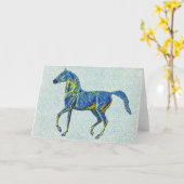 ブルーアートヴィンテージホースアートノートカード カード (黄色い花)