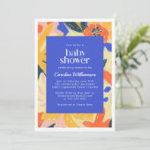 ブルーアート抽象芸術植物性かわいい赤ちゃんシャワー 招待状 (スタンド正面)