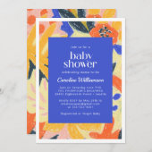 ブルーアート抽象芸術植物性かわいい赤ちゃんシャワー 招待状 (正面/裏面)