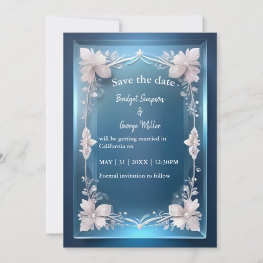 ブルーアート華美デコ結婚フレームの日付の安全 (正面)