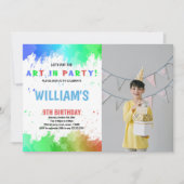 ブルーアートinパーティー絵を描誕生日招待状写真 招待状 (正面)