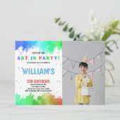 ブルーアートinパーティー絵を描誕生日招待状写真 招待状 (スタンド正面)