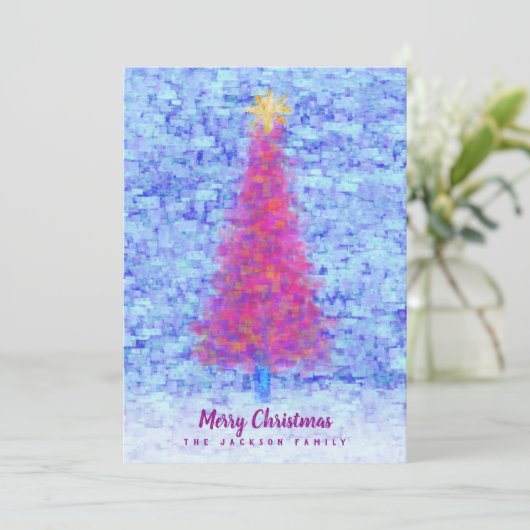 ブルーアーバンウォール付きグラフィティピンクのクリスマスツリー カード (スタンド正面)