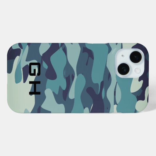 ブルーアーミー迷彩柄カスタムモノグラムiPhone 15ケース Case-Mate iPhoneケース (裏面 (横))