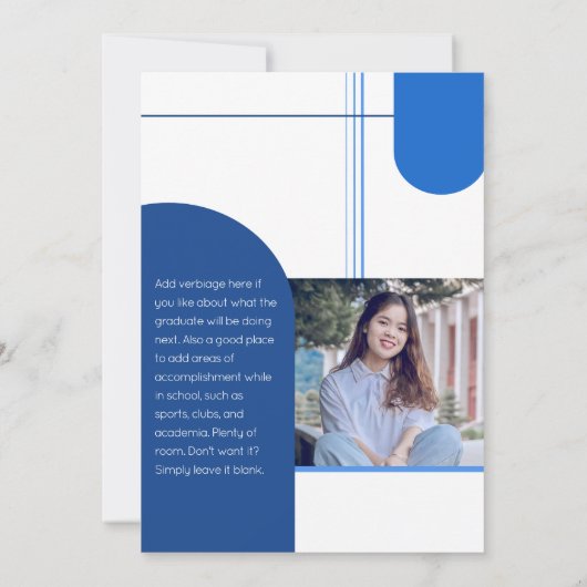 ブルーアーモダンチ卒業2枚の写真 案内状 (裏面)