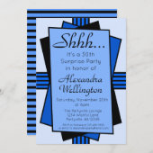 ブルーアールデコサプライズパーティー誕生日 招待状 (正面/裏面)