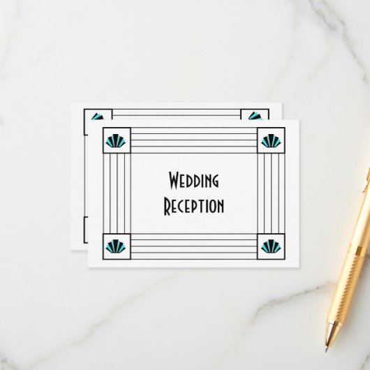 ブルーアールデコデザインウェディングレセプション エンクロージャーカード (正面/裏面インサイチュ)