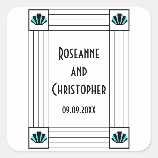 ブルーアールデコ結婚デザイン スクエアシール (正面)