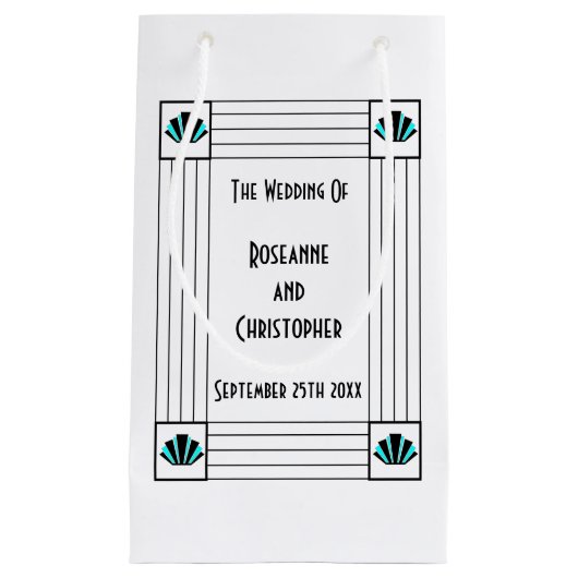 ブルーアールデコ結婚デザイン スモールペーパーバッグ (正面)