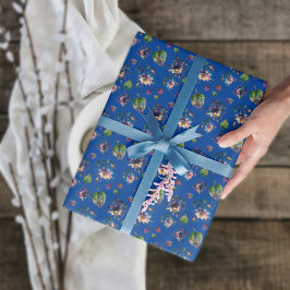 ブルーアールヌーボーステンドグラスオダマキ（植物）花 ラッピングペーパー