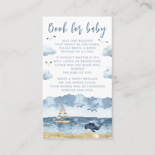 ブルーア航海のホイ赤ちゃんシャワー用の少年向けの本 エンクロージャーカード (正面)