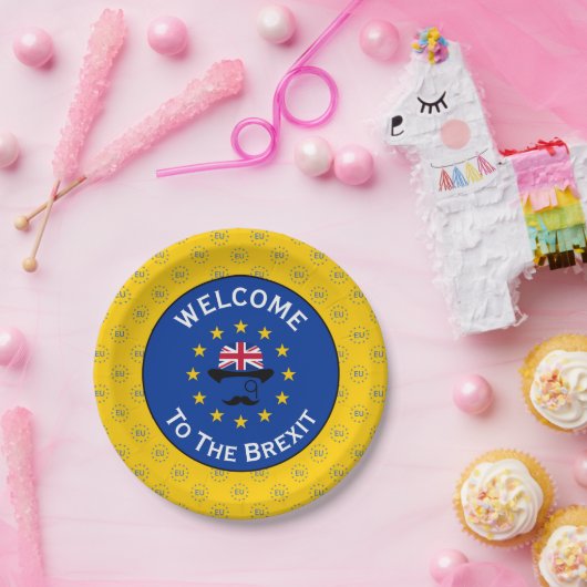 ブルーイエロおもしろいーヨーロピアンユニオンブレキシットベクトル ペーパープレート (パーティー)