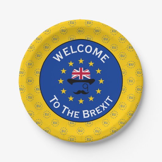 ブルーイエロおもしろいーヨーロピアンユニオンブレキシットベクトル ペーパープレート (正面)