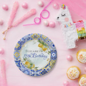 ブルーイエロイタリアンイルズレモン柑橘類金ゴールドフレーム ペーパープレート (パーティー)