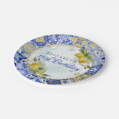 ブルーイエロイタリアンイルズレモン柑橘類金ゴールドフレーム ペーパープレート (アングル)