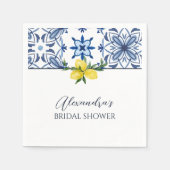 ブルーイエロイタリアンーレモンブライダルシャワー スタンダードカクテルナプキン (正面)