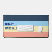 ブルーイエローとコーラルピンクストライプのパターン デスクマット (キーボード&マウス)