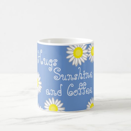ブルーイエローアンドホワイトデイジーかわいいことわざ コーヒーマグカップ (中央)