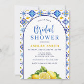 ブルーイエローアーチレモン地中海のブライダルシャワー 招待状 (正面)