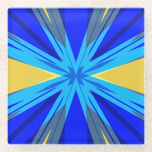 ブルーイエローウィンタークリスマスクリスマススタースターバスト ガラスコースター (正面)