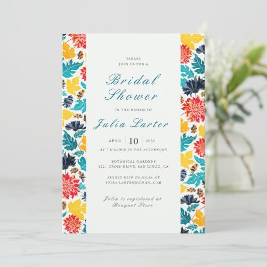 ブルーイエローウォーターカラーサンフラワーズブライダルシャワー 招待状 (スタンド正面)