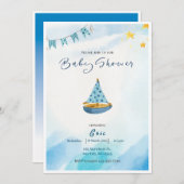 ブルーイエローウォーターカラーボートベビーシャワー招待状 招待状 (正面/裏面)