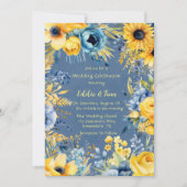 ブルーイエローウォーター色の牡丹結婚の 招待状 (正面)